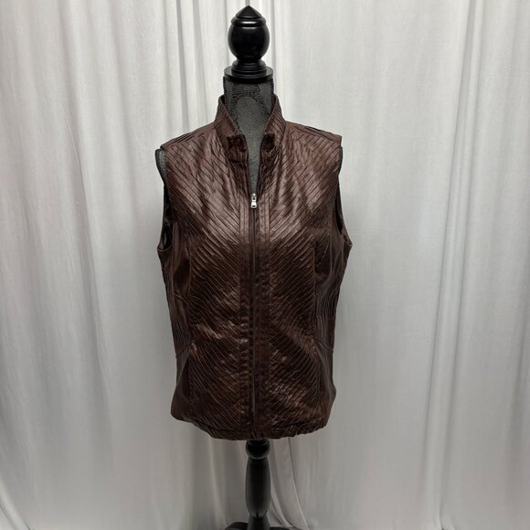 Erin London Brown Textured Sleeveless Zip Up Vest Womens Size Large Jacket - Picture 1 of 9